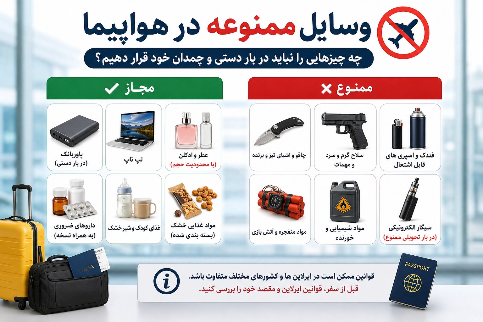 وسایل ممنوعه در بار دستی هواپیما