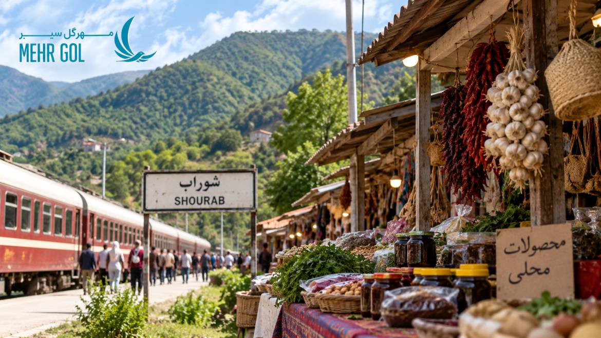 بازارچه محلی شوراب در مسیر تور قطار شیرگاه با محصولات بومی و قطار گردشگری